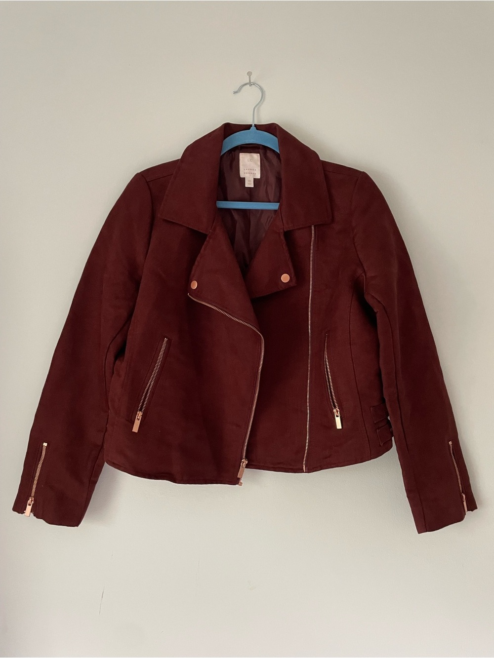 LC Lauren Conrad Burgundy Suede Moto Jacket
